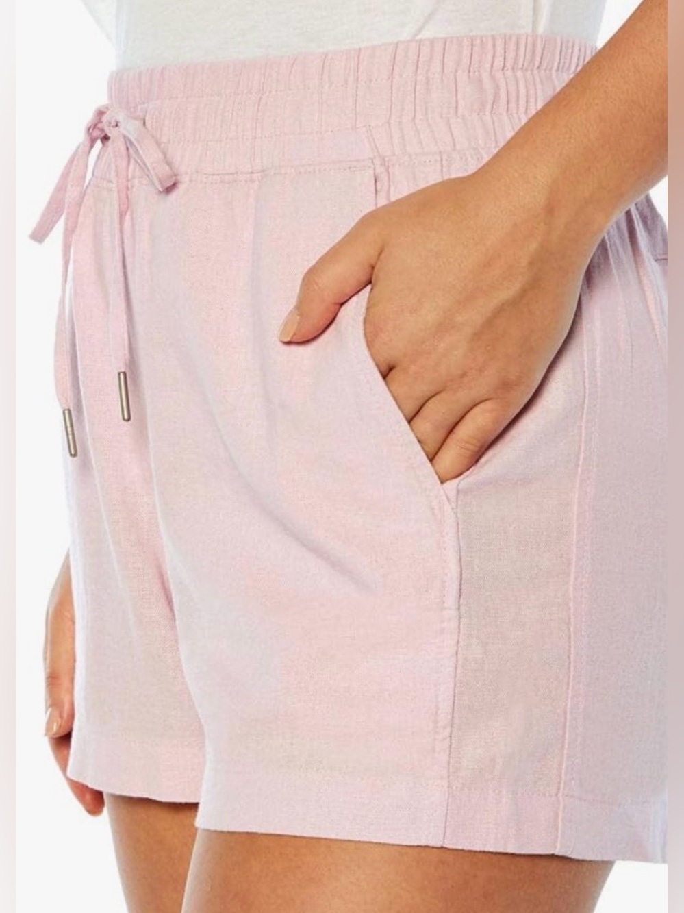 GAP Pink Drawstring Linen-Blend Shorts - Picture 2 of 5